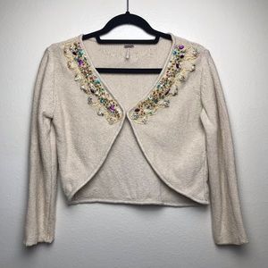 Free People Seashell Beaded Knit Bolero Sweater